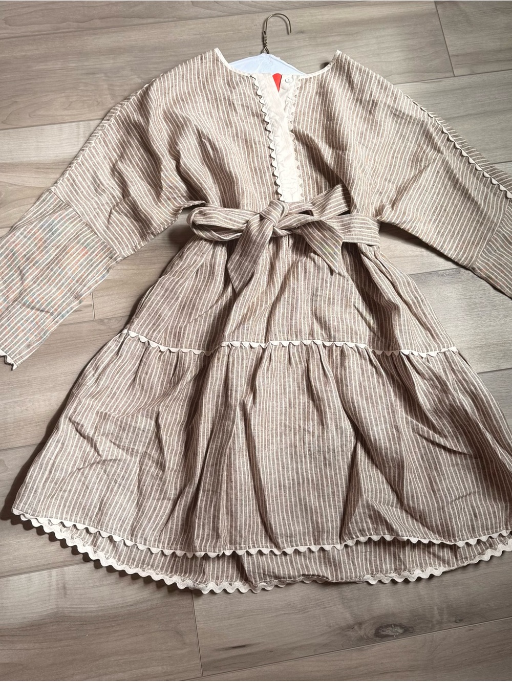 Tuckernuck linen Tobi mini dress - brown and cream - Picture 2 of 3